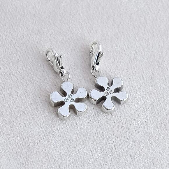 Brighton Flower Snap Clip Charms Dangle 2pc Silver Plated Retired 9" Gift - Picture 1 of 5